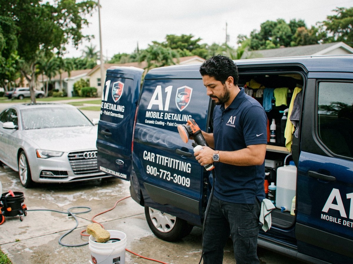 Marco Deleon, owner of Coastline Mobile Detailing, a mobile auto detailing service in Vela Vista